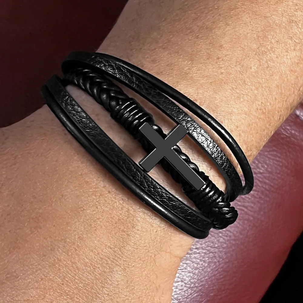 To My Husband Men's Cross Bracelet - Thank You for Being a Special Person in My Faith