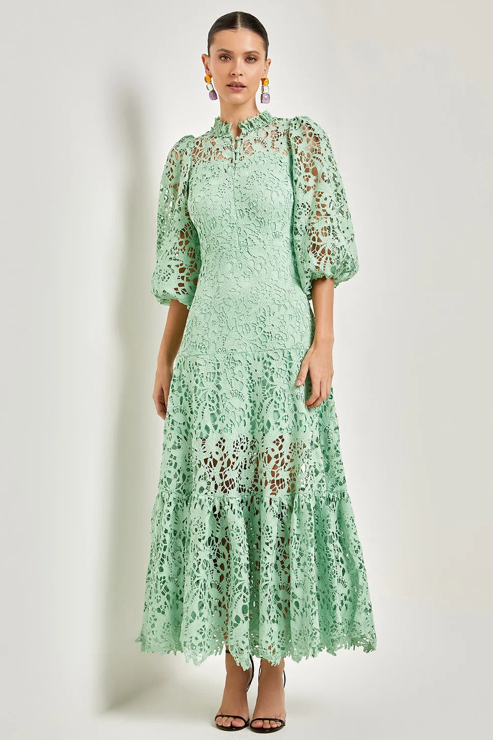 VESTIDO AVE RARA VERDE MAYA RENDA MIDI