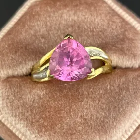 Vintage 10K Trillion Cut Pink Sapphire Diamond Ring, Sz 6 1/2