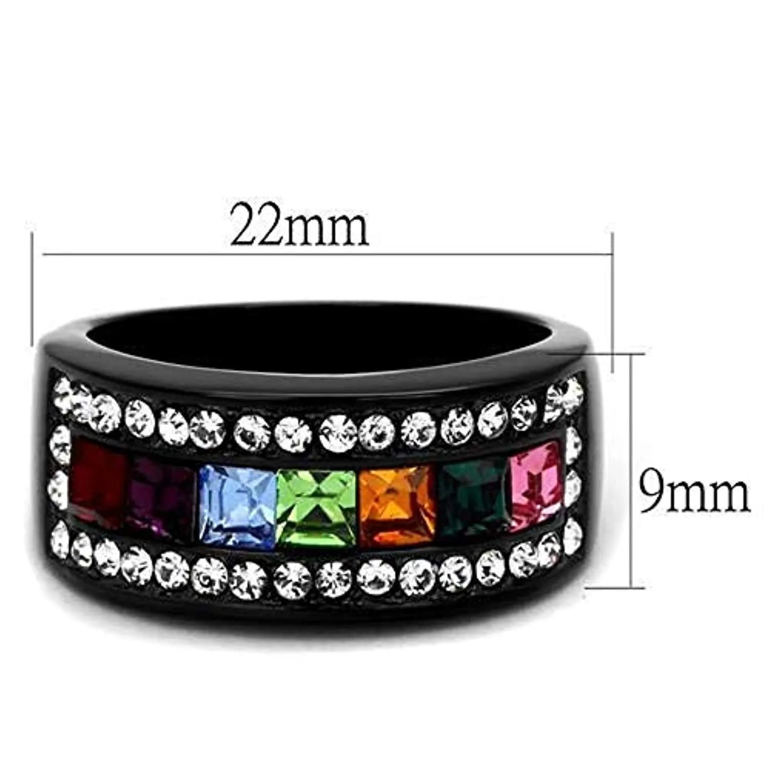 WildKlass Stainless Steel Ring IP Black Women Top Grade Crystal Multi Color