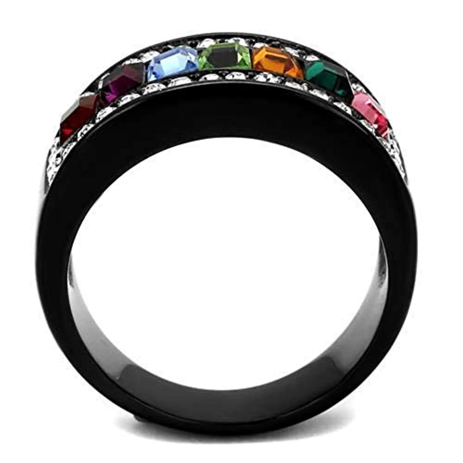 WildKlass Stainless Steel Ring IP Black Women Top Grade Crystal Multi Color