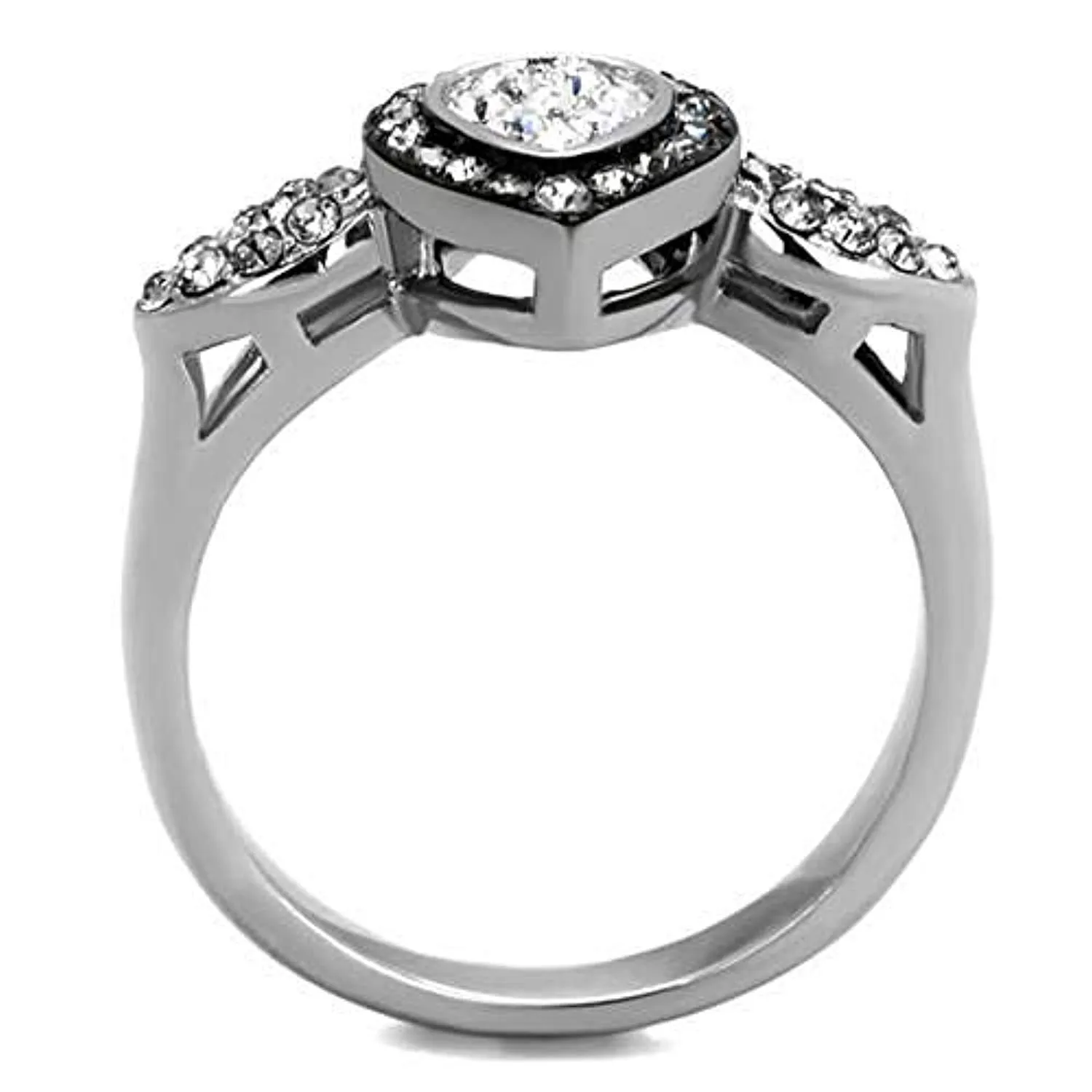 WildKlass Stainless Steel Ring Two-Tone IP Black Women Top Grade Crystal Black Diamond