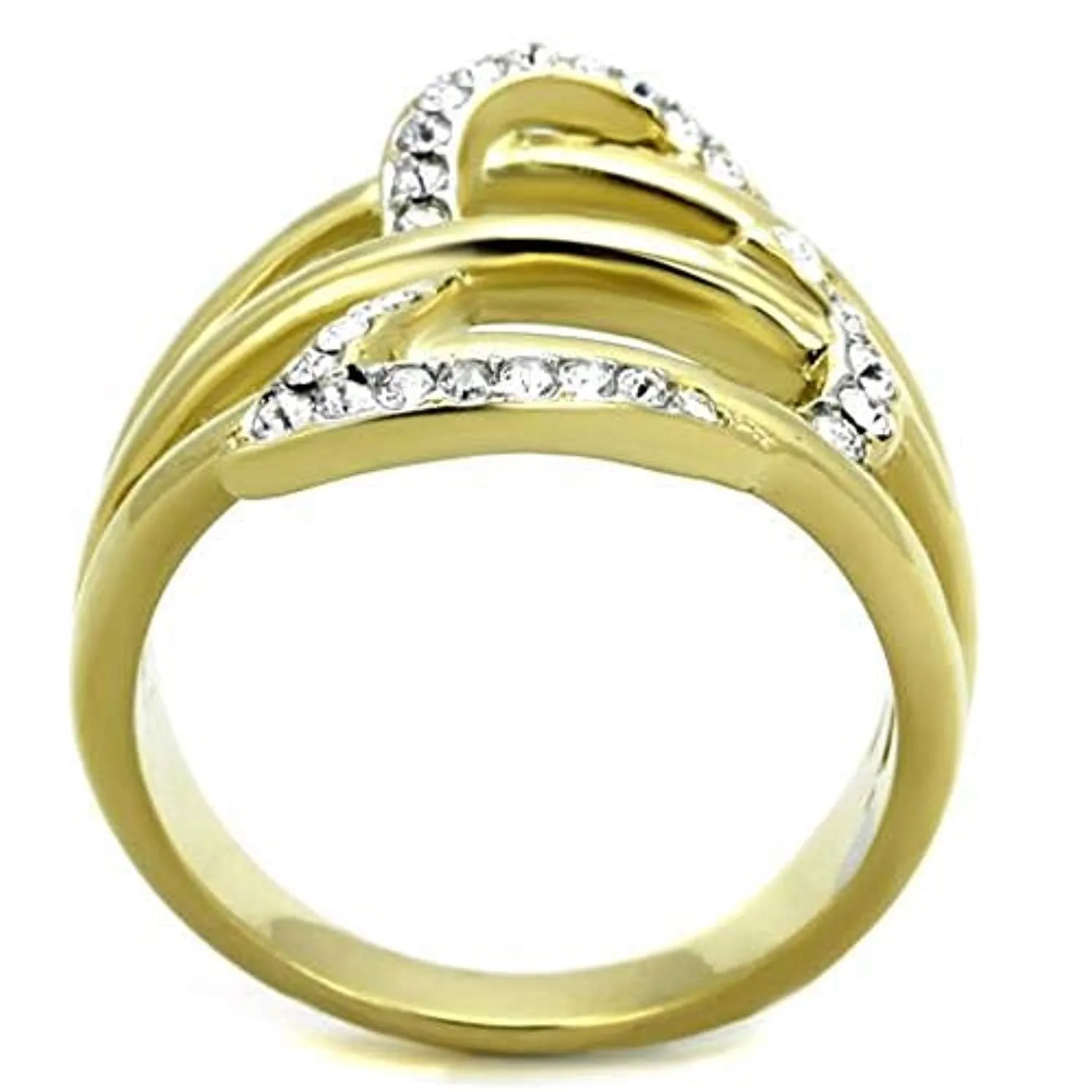 WildKlass Stainless Steel Ring Two-Tone IP Gold Women Top Grade Crystal Clear