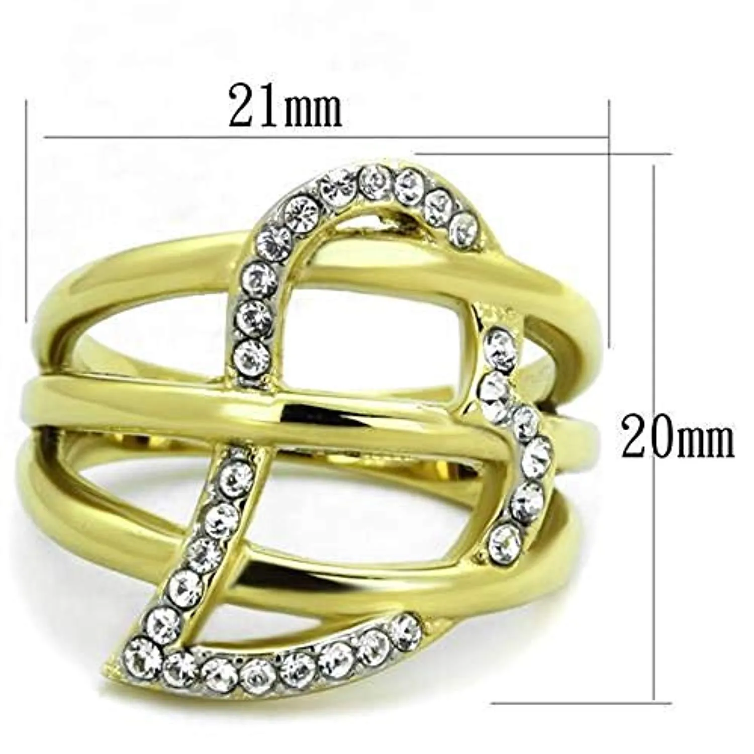 WildKlass Stainless Steel Ring Two-Tone IP Gold Women Top Grade Crystal Clear