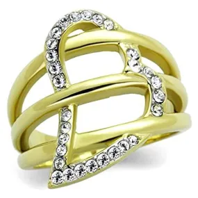 WildKlass Stainless Steel Ring Two-Tone IP Gold Women Top Grade Crystal Clear