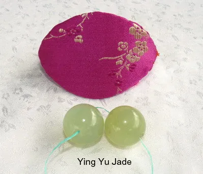 Women's Wellness Sale- Pair Green Jade Ben Wa Kegel Balls  Drilled with Hole   Silk Fortune Cookie