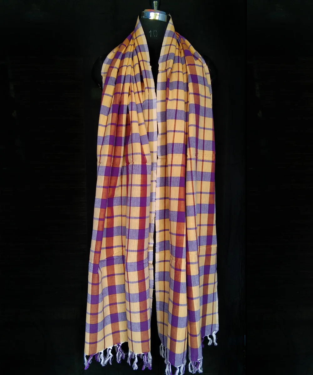 Yellow violet handwoven cotton dupatta